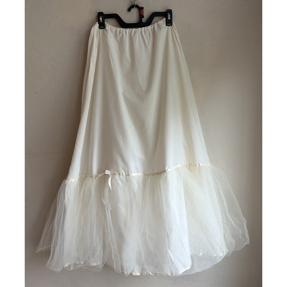 Vintage Handmade Ivory Tulle Crinoline Petticoat S Ruffle Bow Coquette Maxi